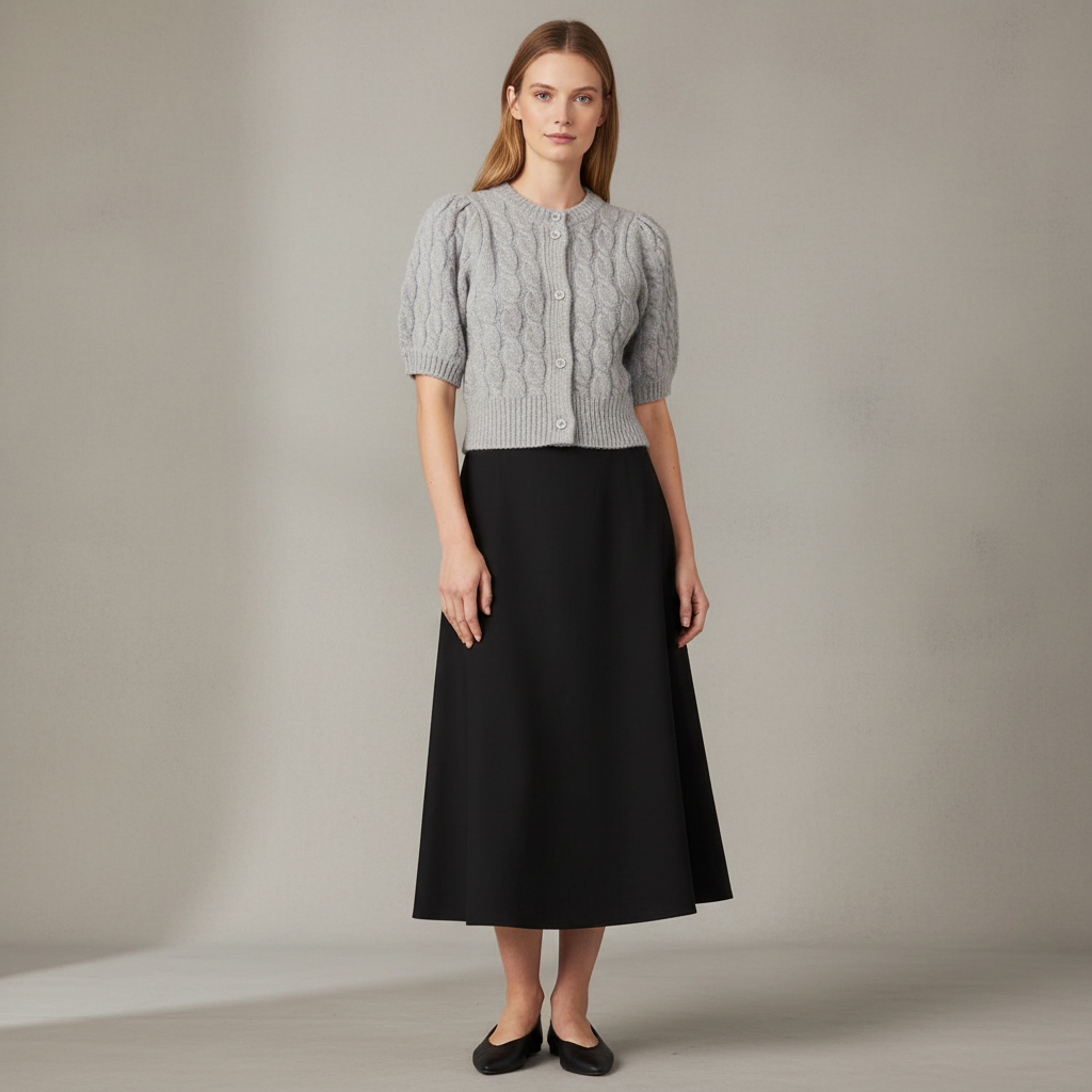 Puff Sleeve Cable Cardigan
