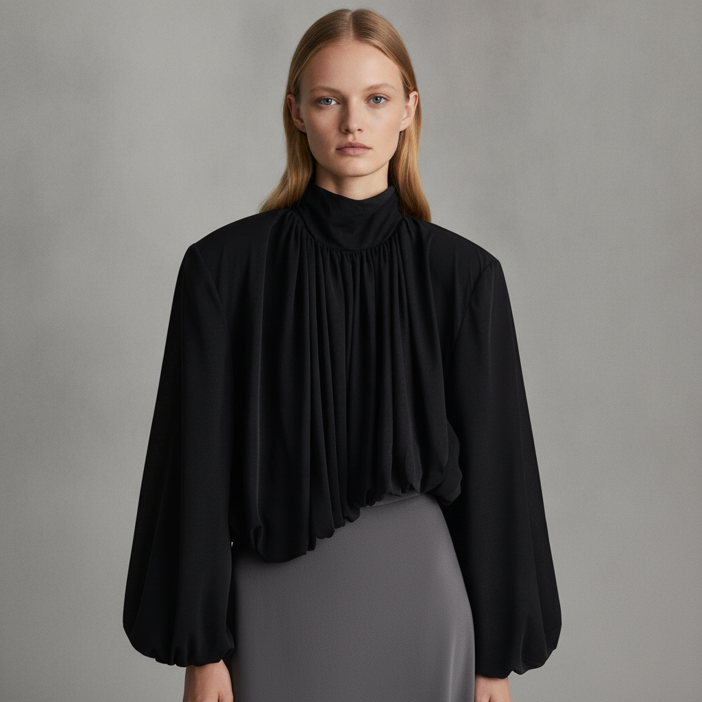 BUBBLE-HEM SHOULDER-PAD TOP