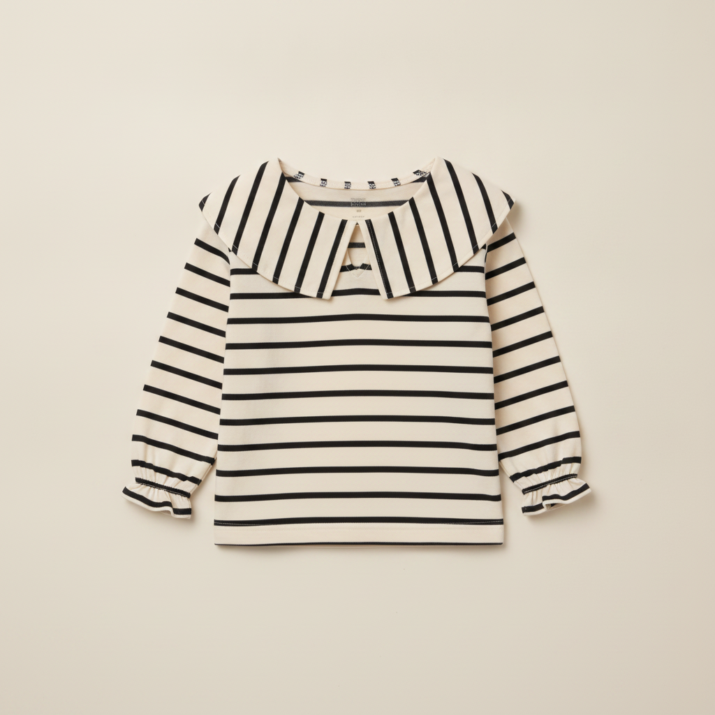 Otter Avenue Toddler Girl Peter Pan Collar Top in Stripes - Cream/Black
