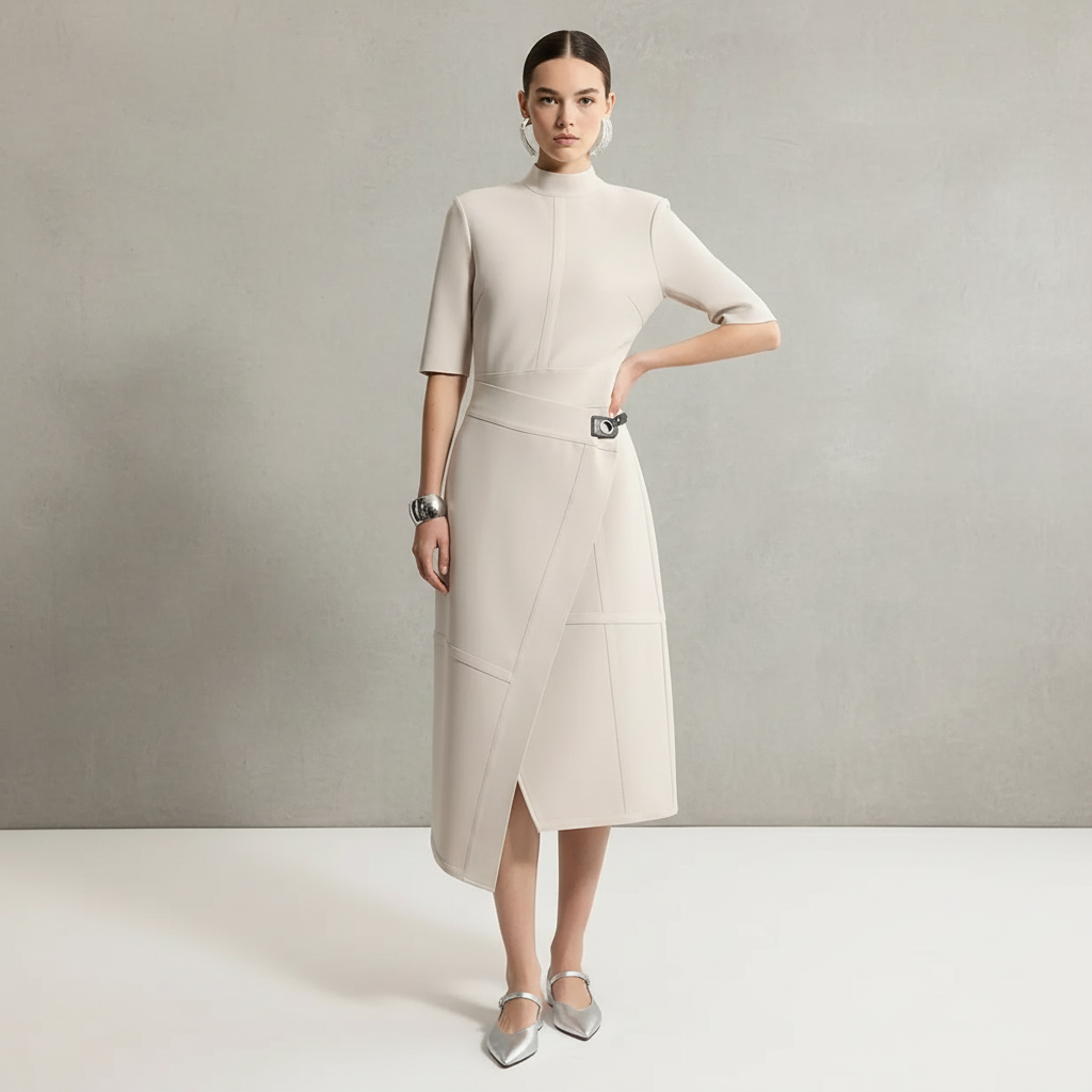 Tall Figure Form Bandage Asymmetric Knit Midi Dress-TALL