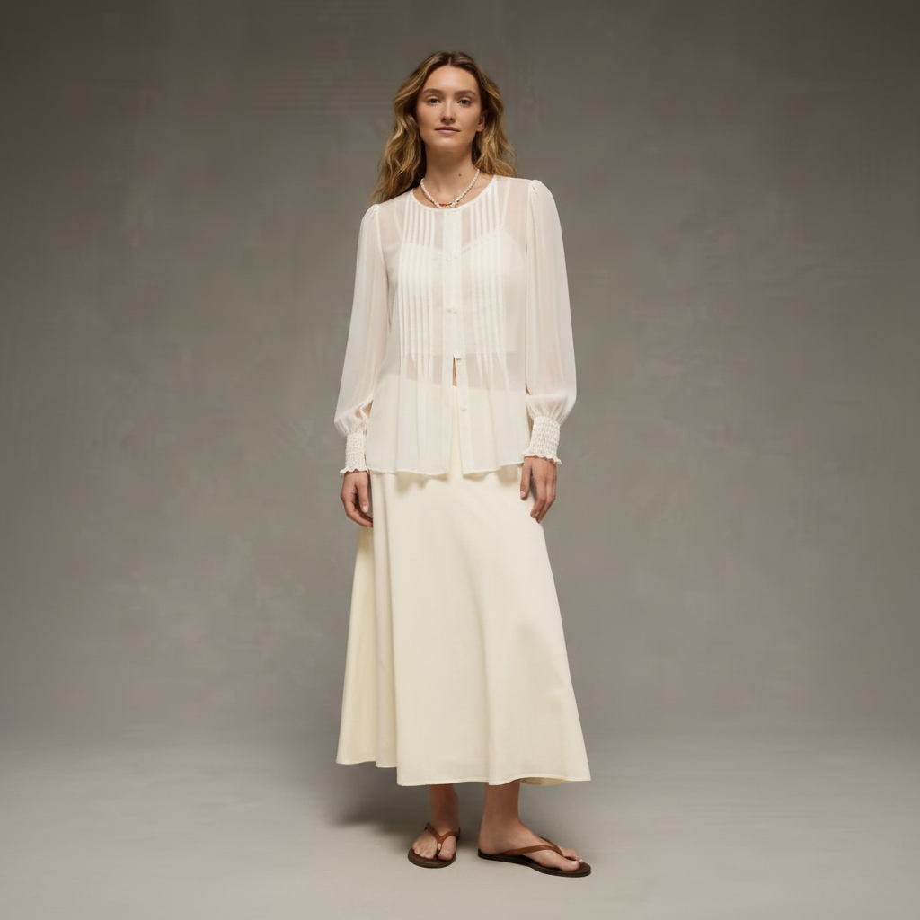 Mid Rise Linen Blend Maxi Skirt