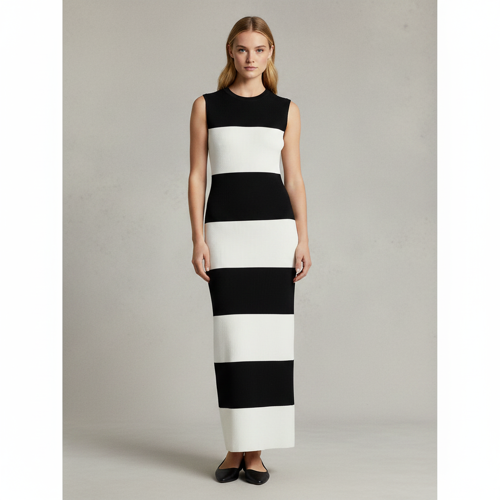 Ribbed Sleeveless Striped Maxi Dress - XS and S only
