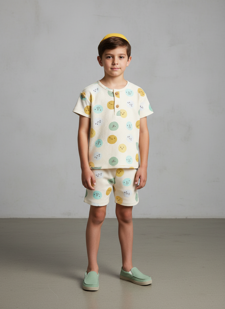 Printed Waffle-Knit Henley Shirt and Shorts Set for Baby