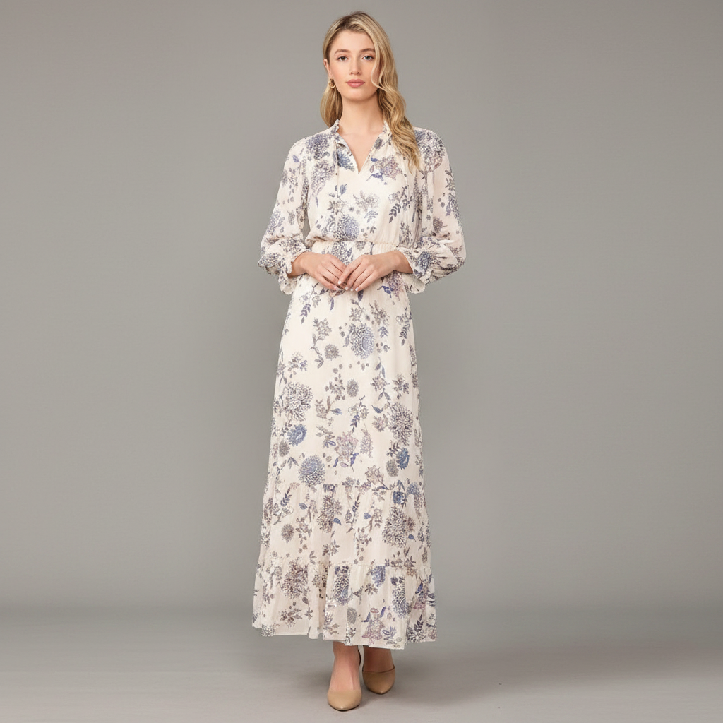 Vince Camuto V Neck Long Sleeve Maxi Dress