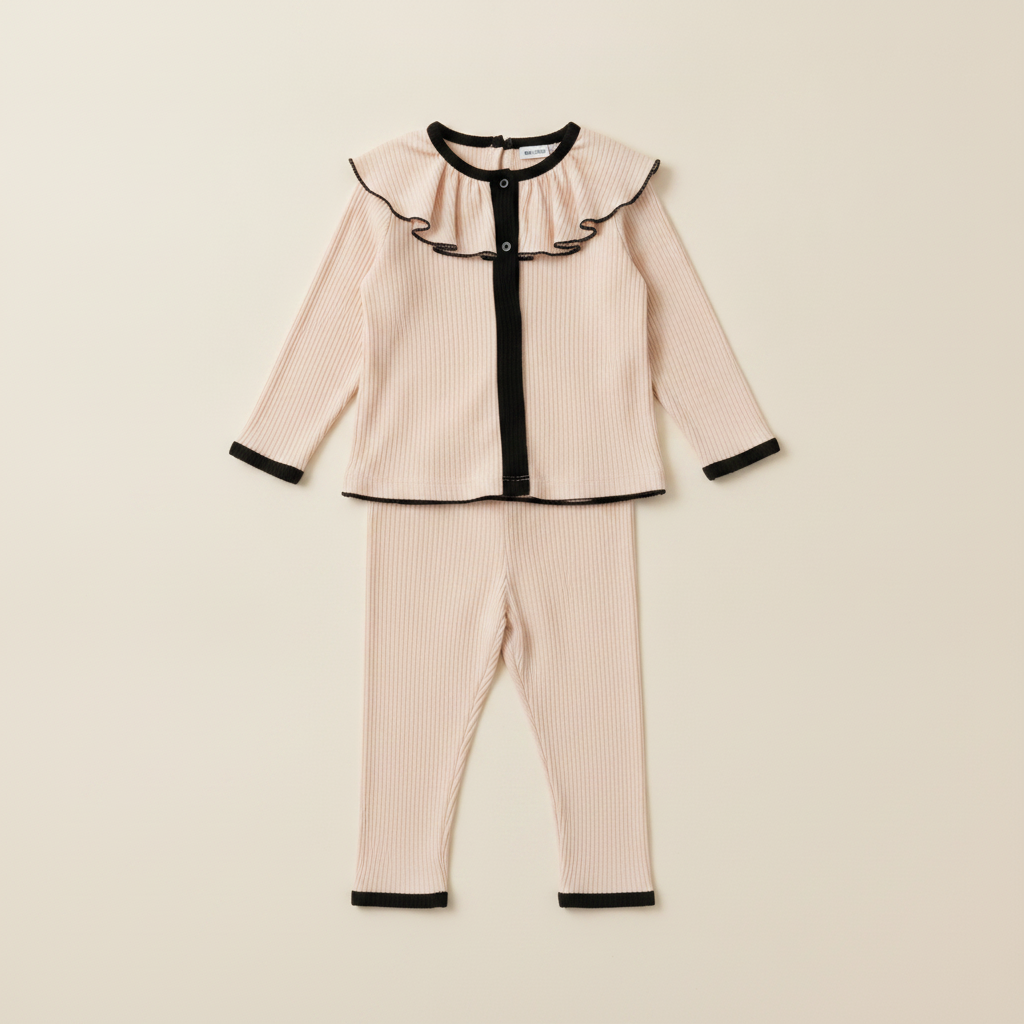Ivory Flounce Stripe Set