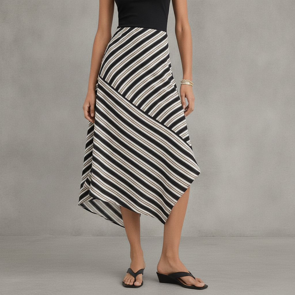 Striped Asymmetrical Midi Skirt