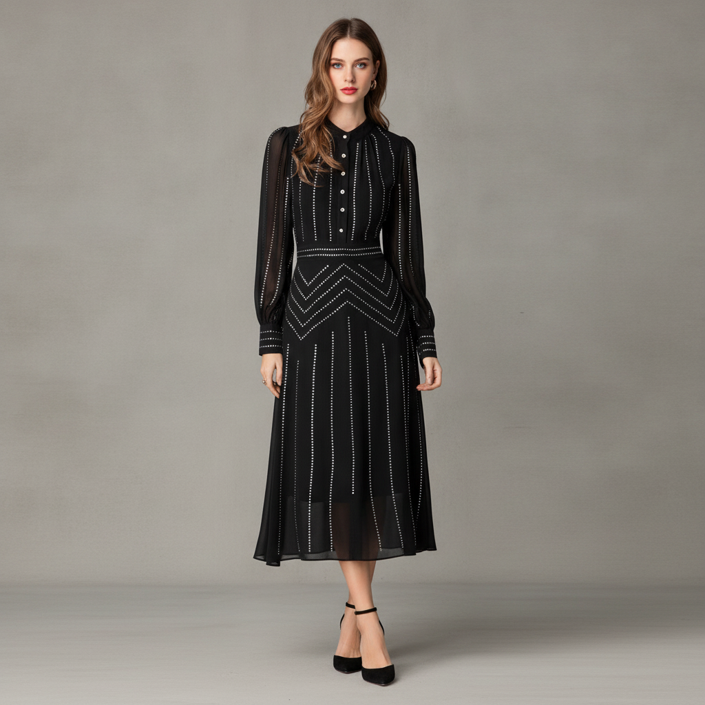 Black Embellished Midi Dress