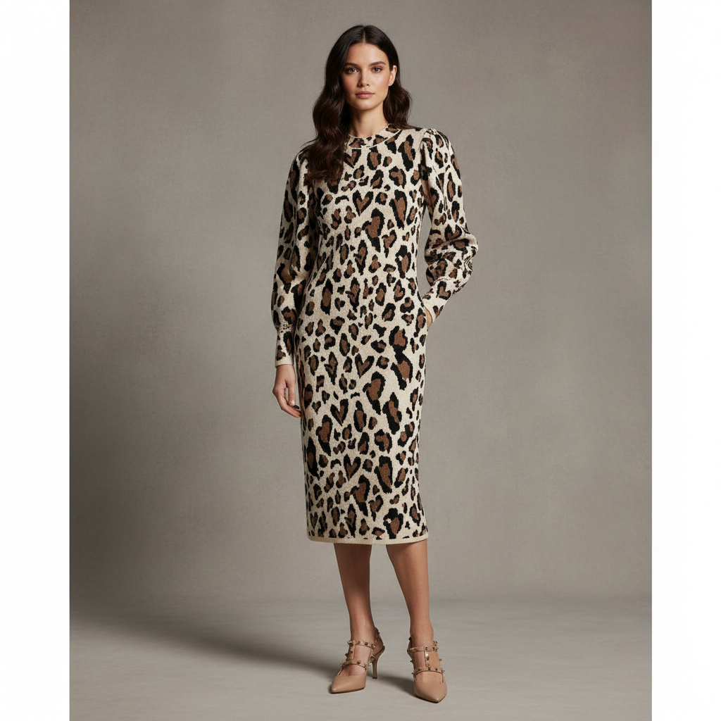 FARM Rio Leopard Print Knit Midi Dress