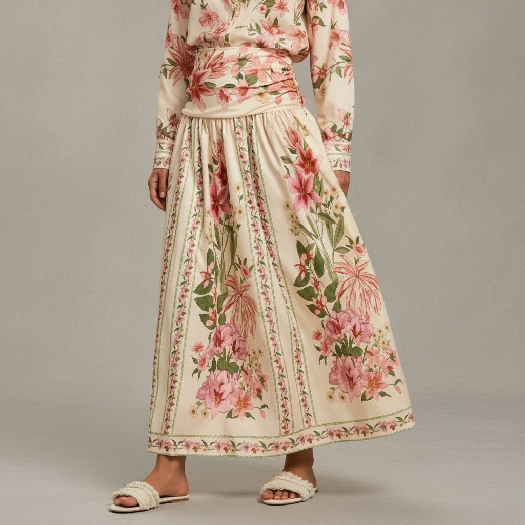 Shein Travachic Beige Fashionable Printed Skirt,summer Boho Bohemian Outfits,elegant Picnic