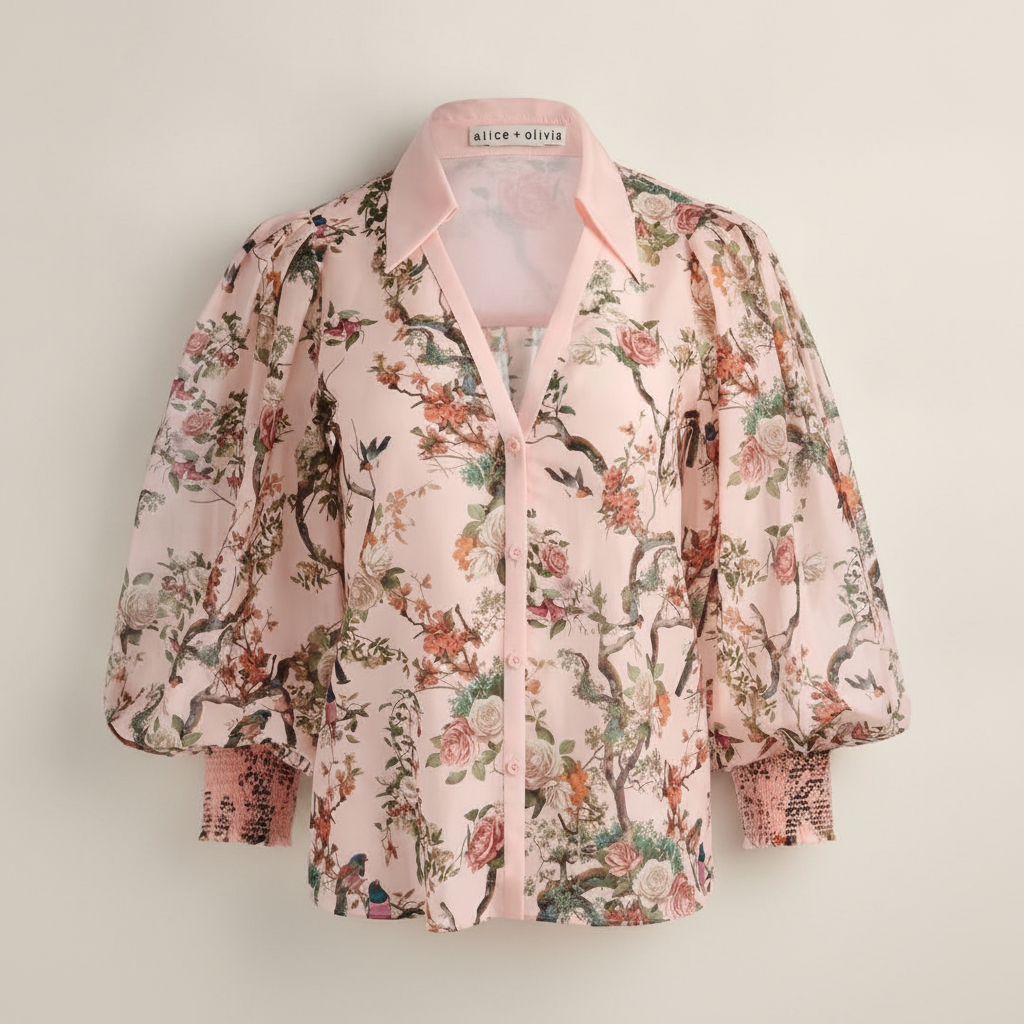 ALICE + OLIVIACharis Floral Button-Front Blouse