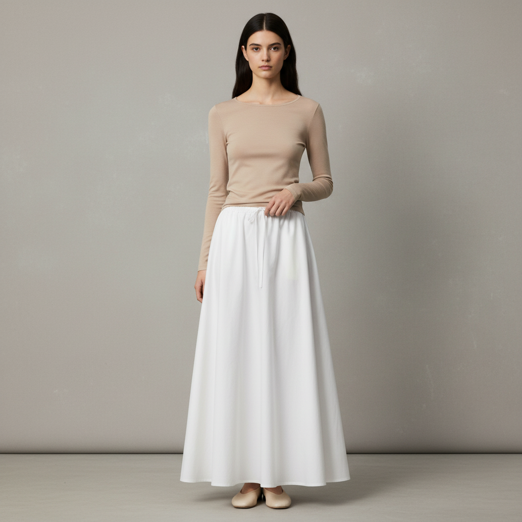 Women's White Cotton Poplin Maxi Skirt