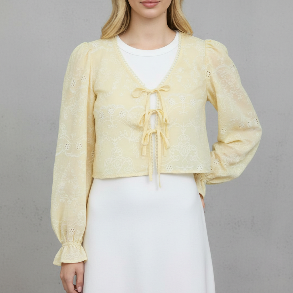 Front Tie Long Sleeve Top