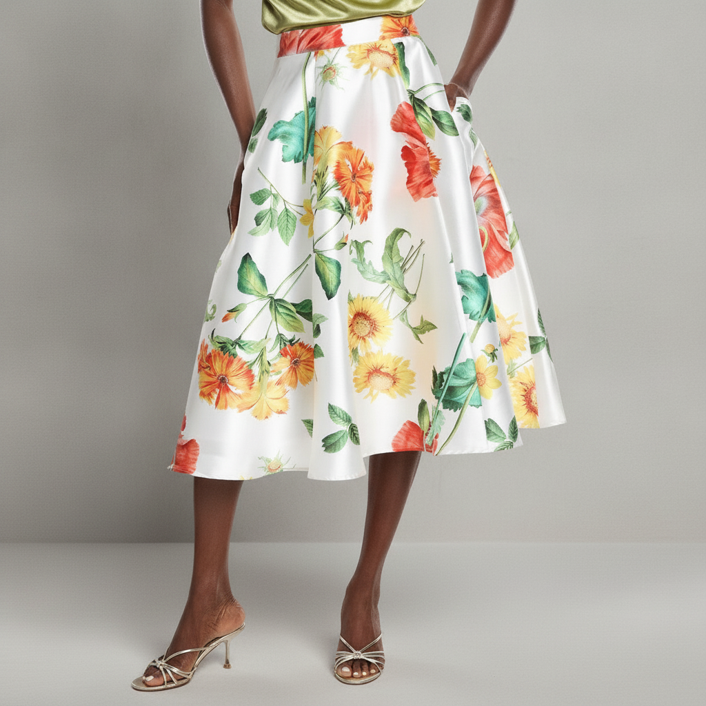 Gracia Floral Print A-Line Midi Skirt