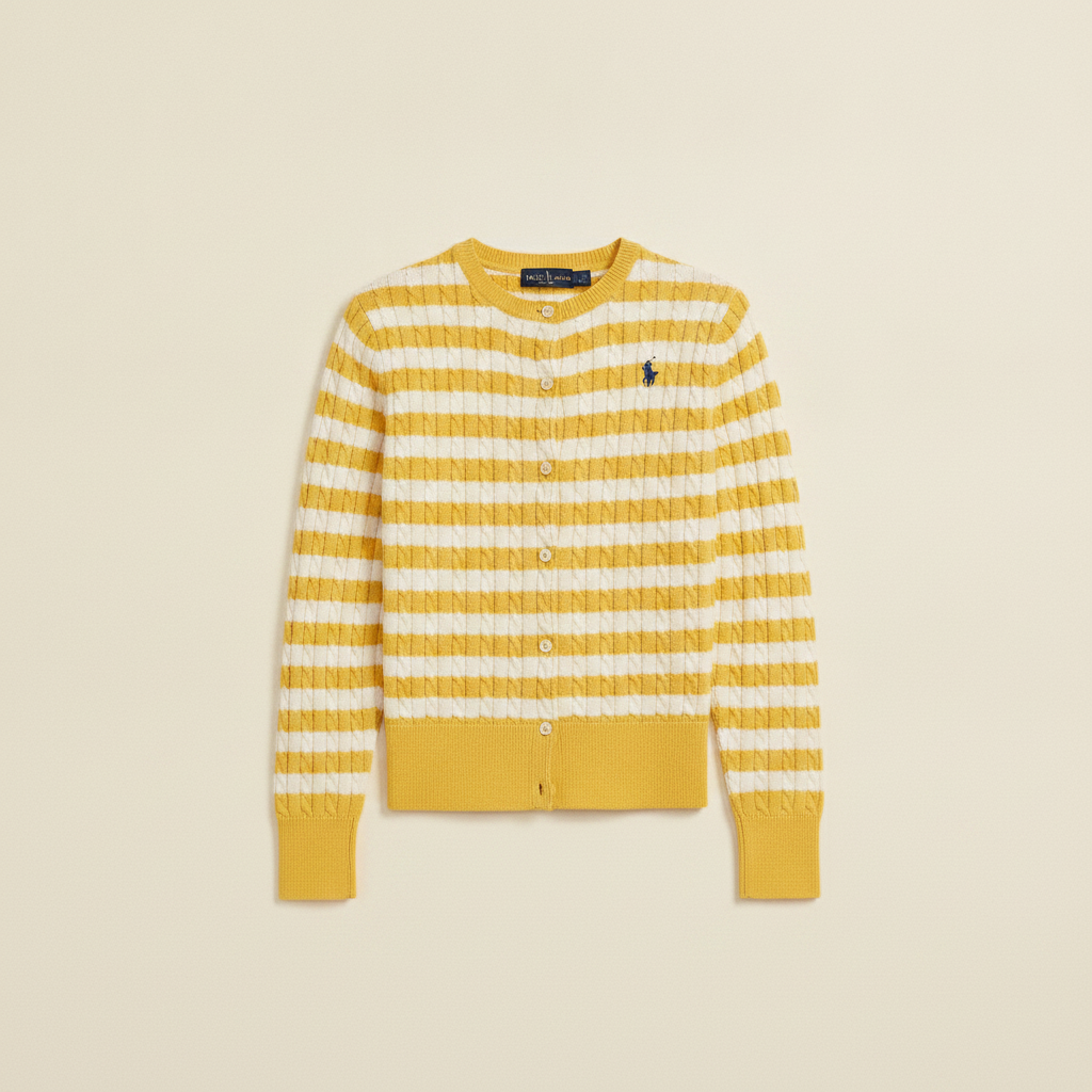 Striped Mini-Cable Cotton Cardigan
