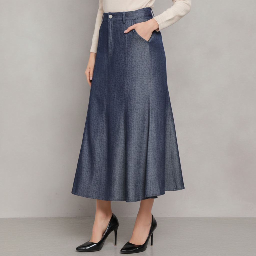 DENIM LOOK MIDI SKIRT-USE CODE MARKETDROP for 10% off additionally