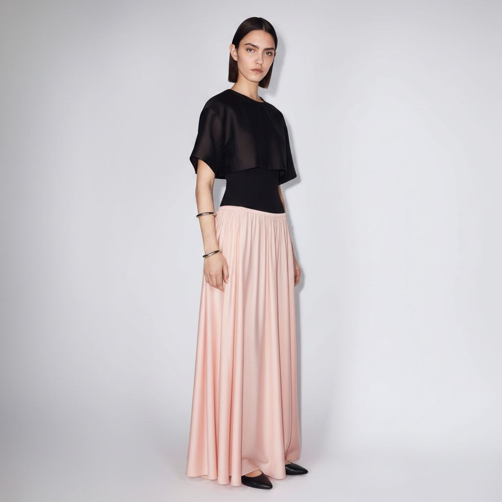 Women's Peach pink Viscose-Blend Maxi Skirt