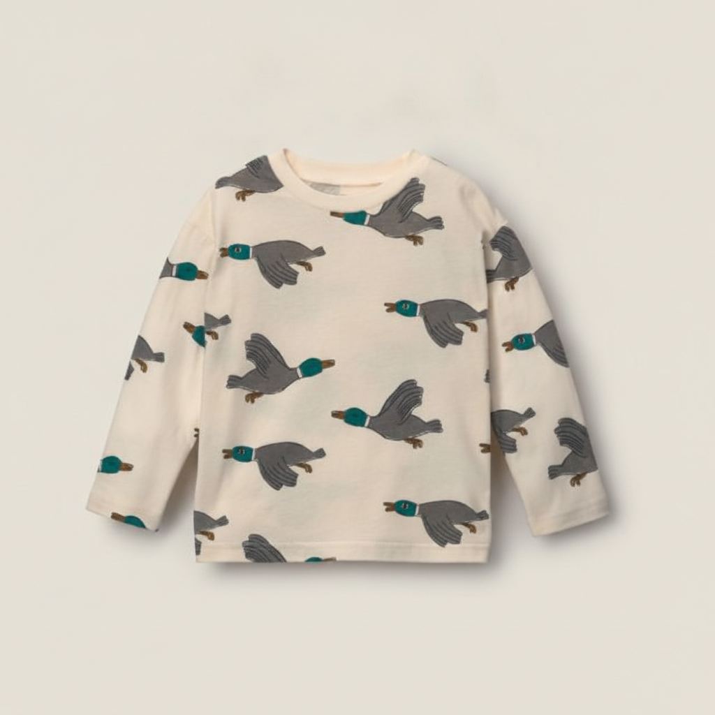 Otter Avenue Toddler Long-Sleeve Relaxed Graphic Tee in Duck Print - Cream