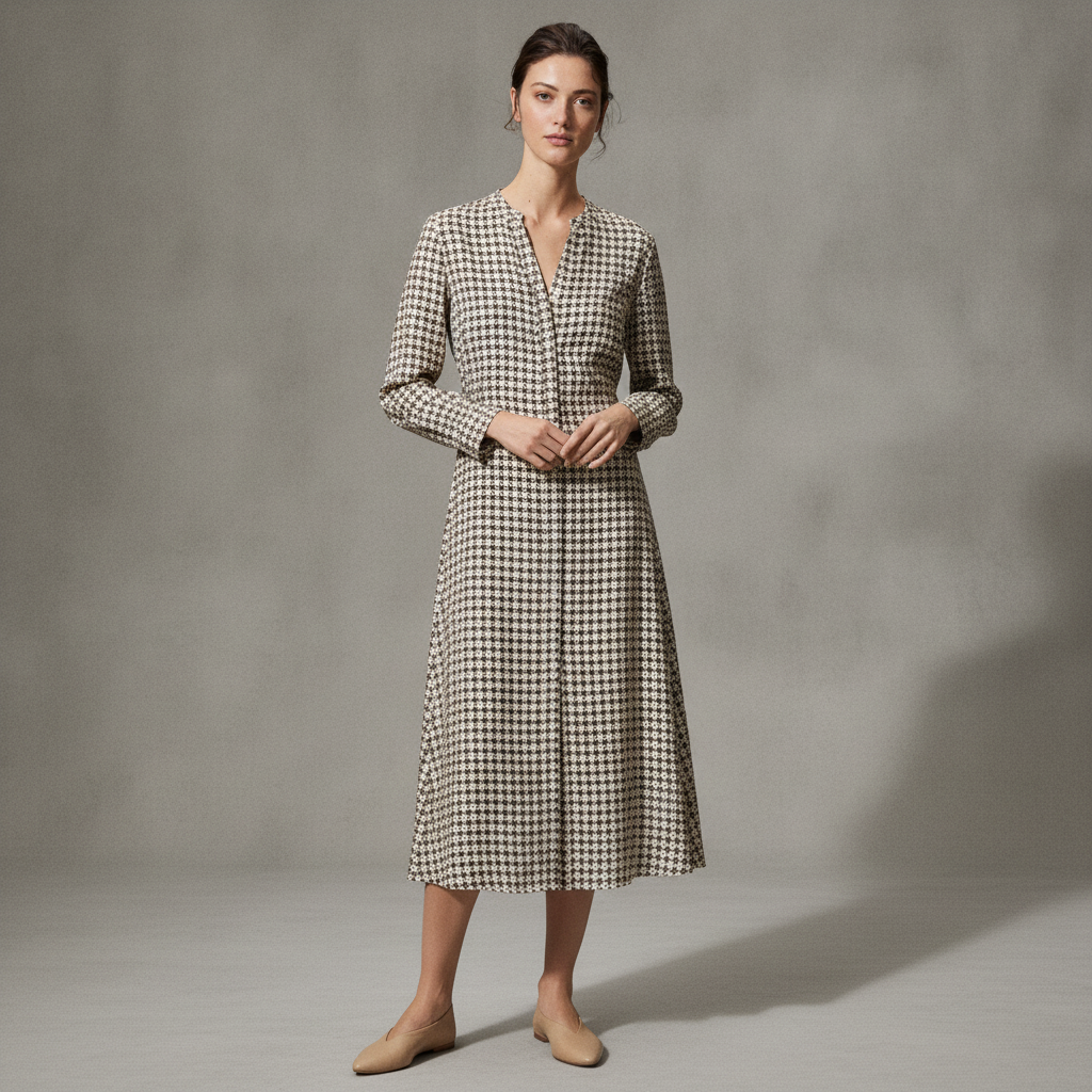 Women's Cream/patterned Tie-Belt Dress