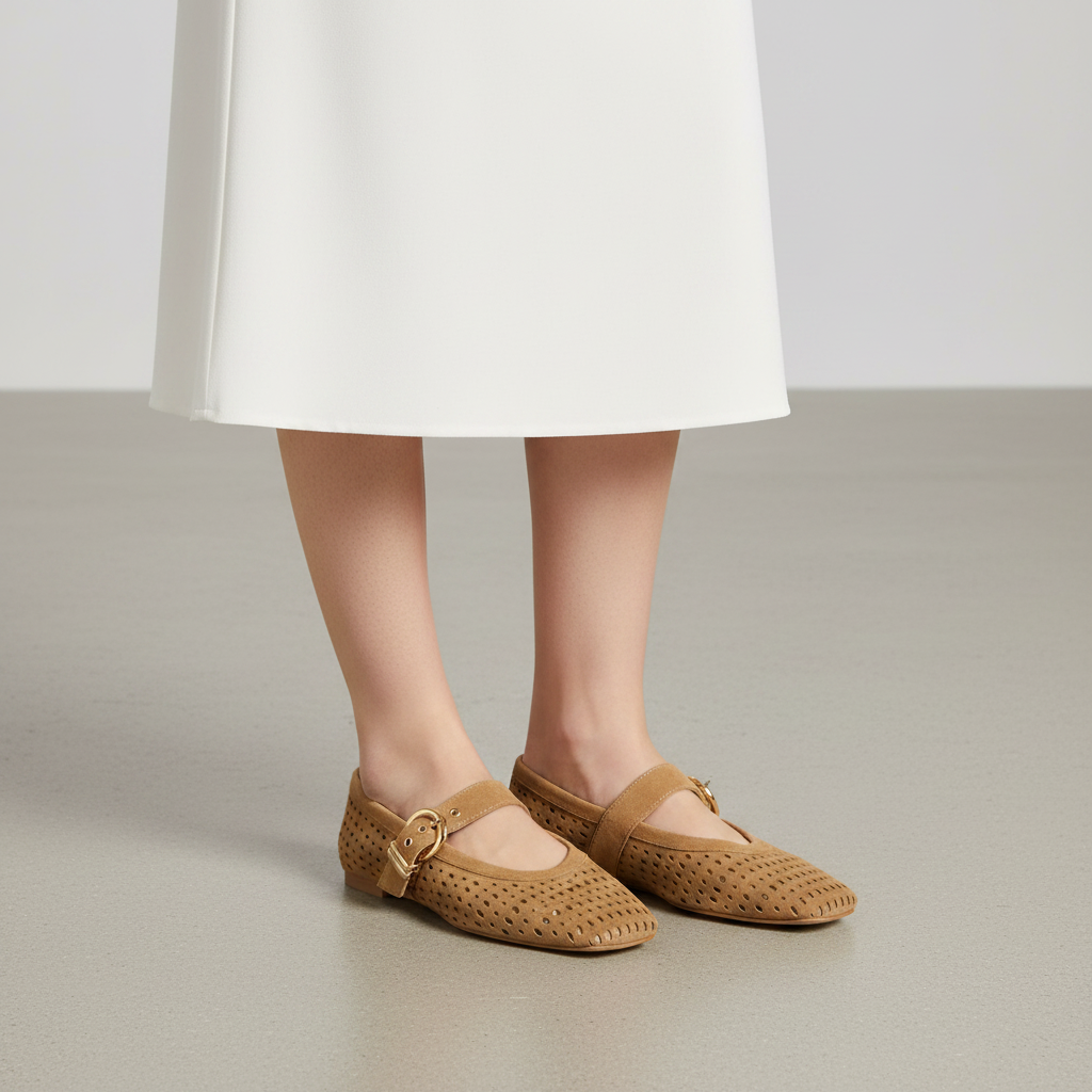 Mikel Ballet Flats Perforated Suede
