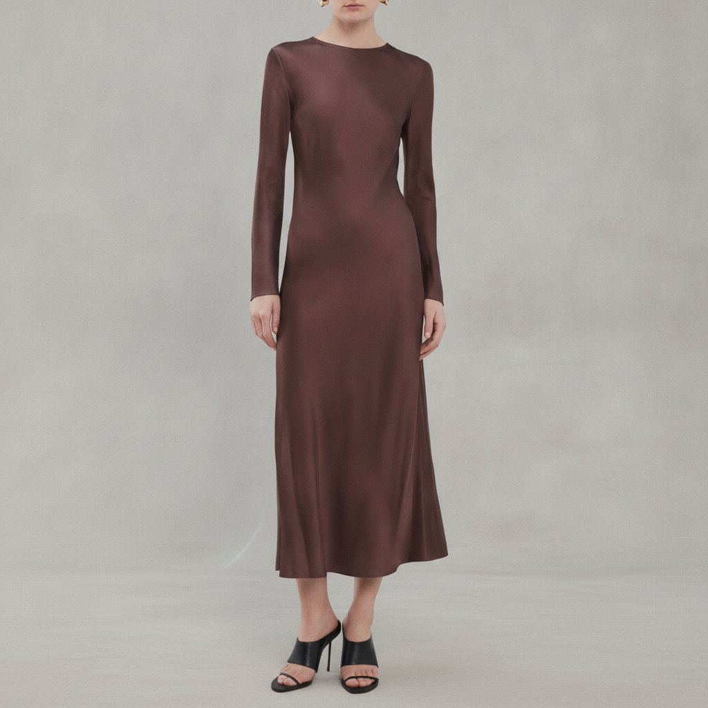Long Sleeve Satin Midi Dress
