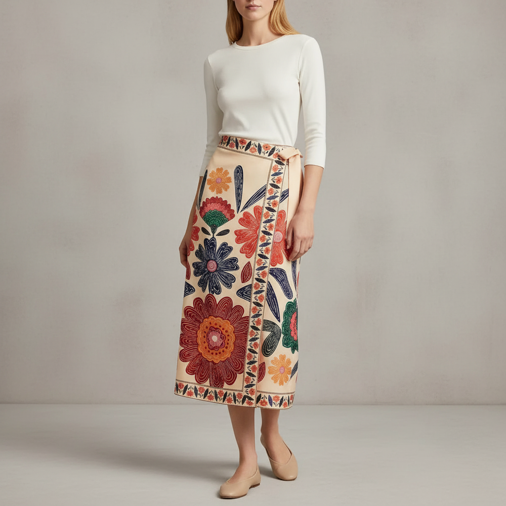 Floral Long Wrap Midi Skirt