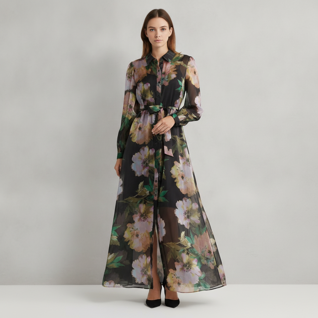 Floral Long Sleeve Shirtdress Gown Julia Jordan