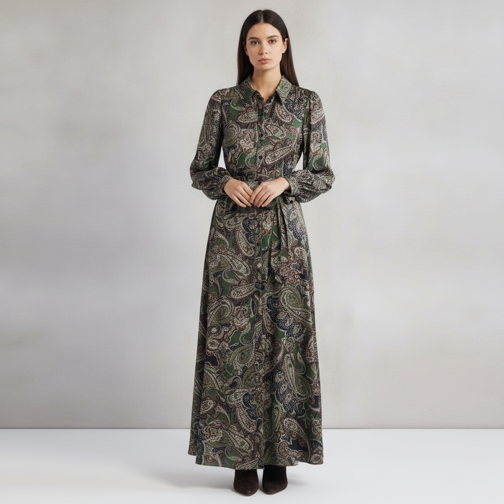 Paisley Long Sleeve Maxi Shirtdress