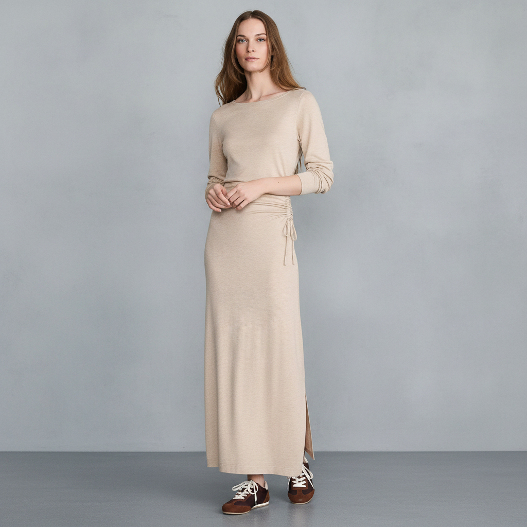 Heathered Brushed Jersey Cinched Maxi Dress