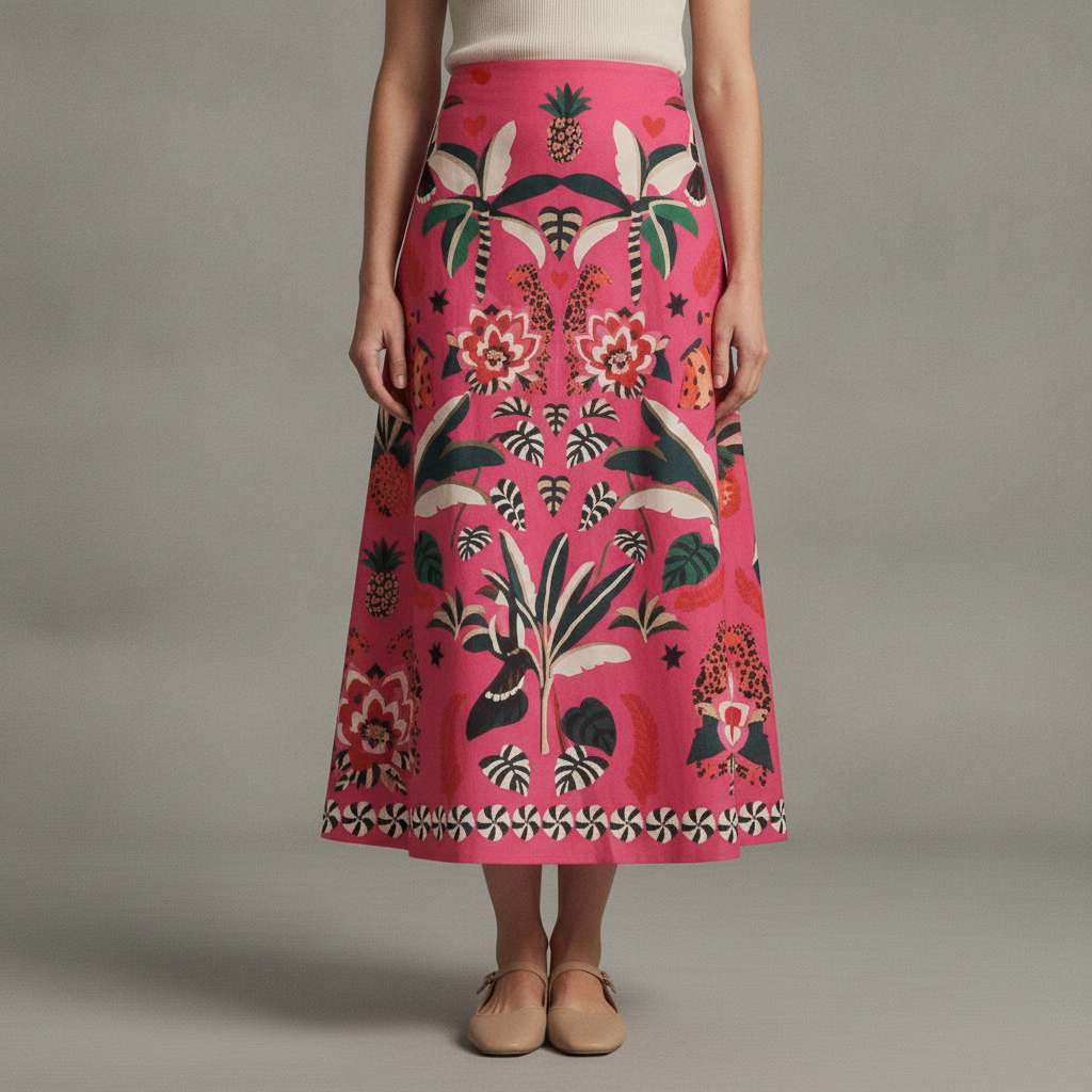 Margovil High Rise Tropic Print Midi Skirt