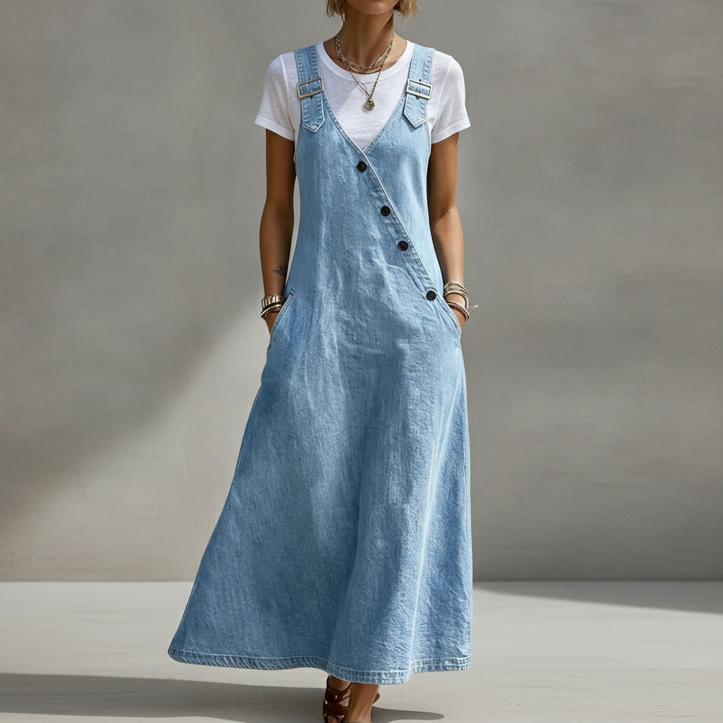 Chouyatou Adjustable-strap Denim Dress
