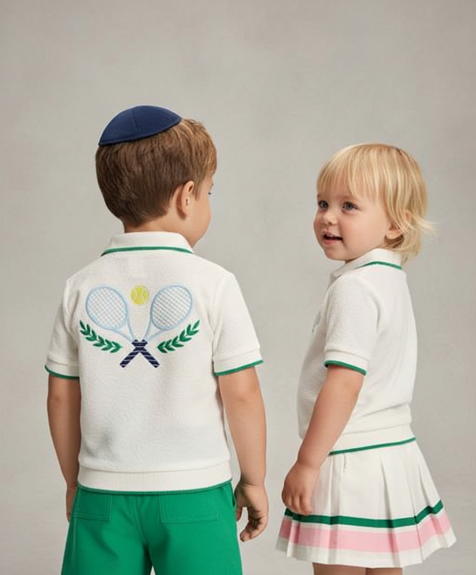 Kids Embroidered Tennis Terry Polo - Club House - White