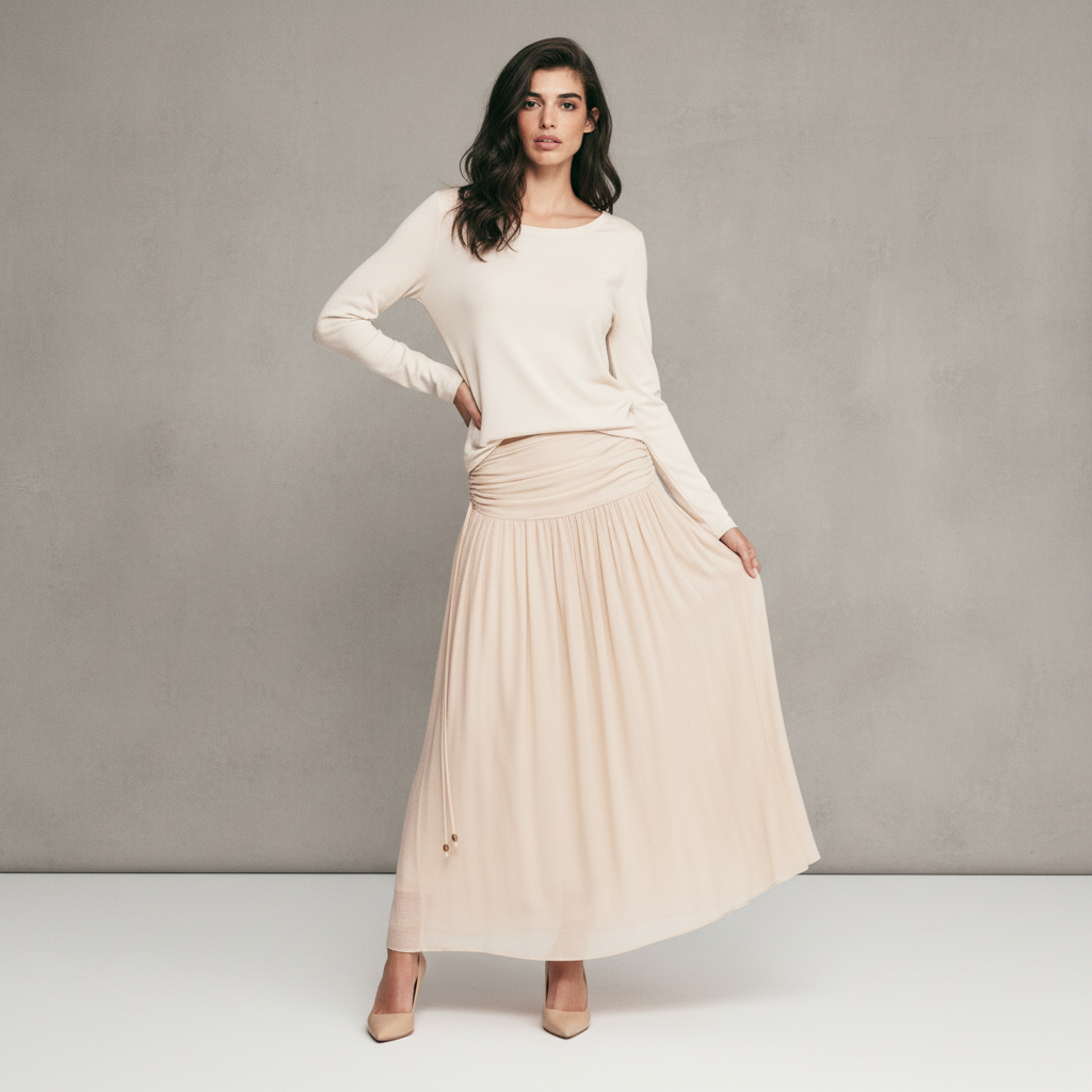 Women's Pale orange Gathered Crêpe Skirt