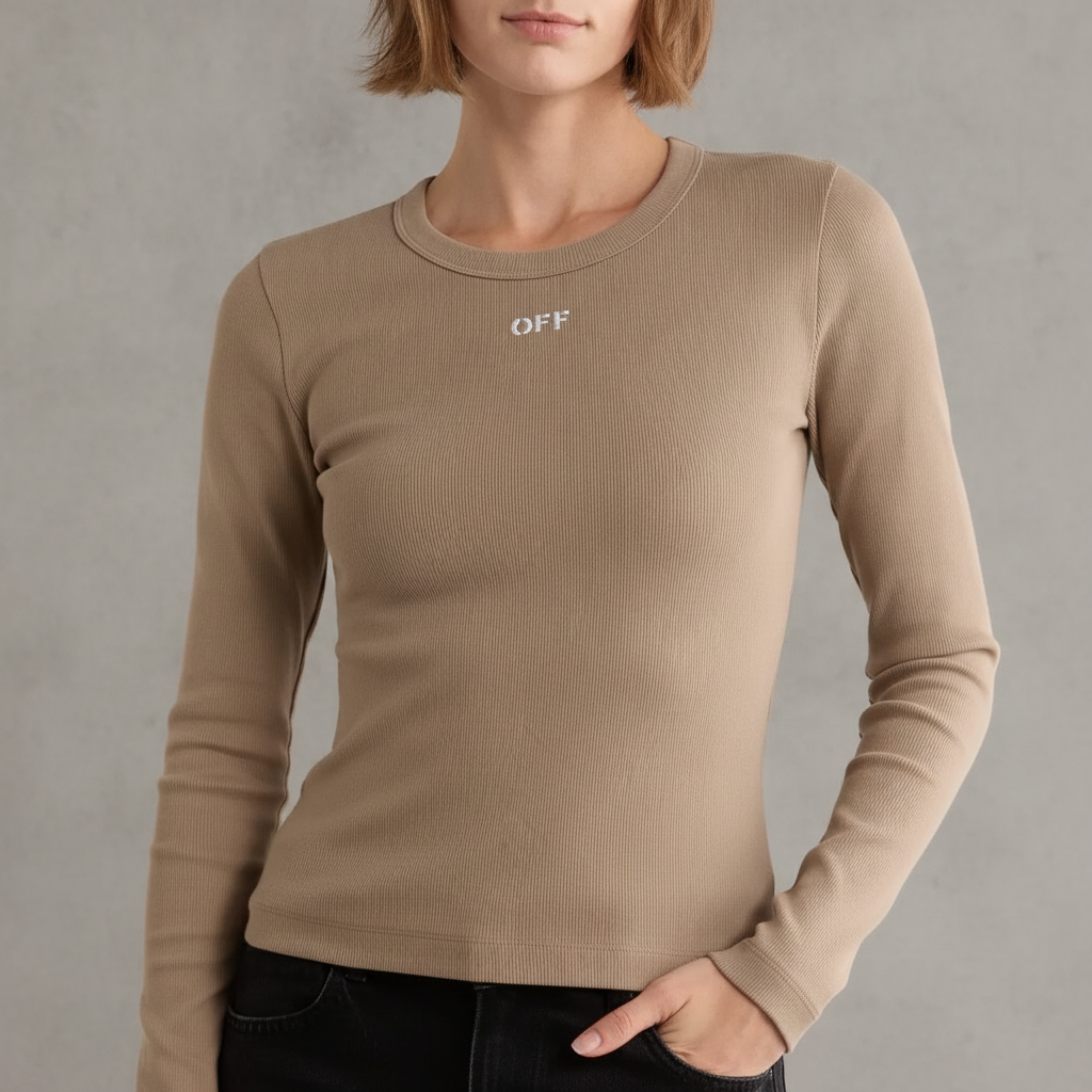 Fitted Long Sleeve Ribbed Crop T-Shirt