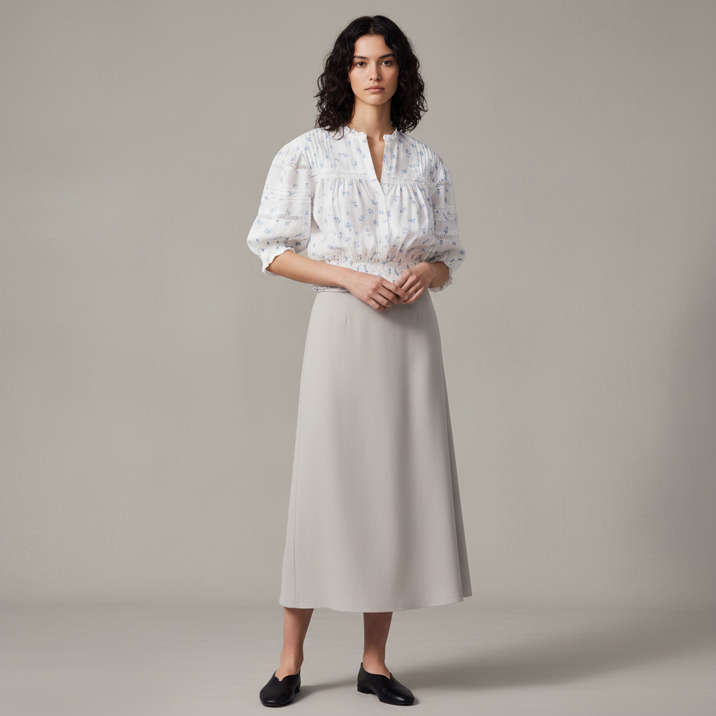 Women's White/floral Pintucked Cotton Blouse