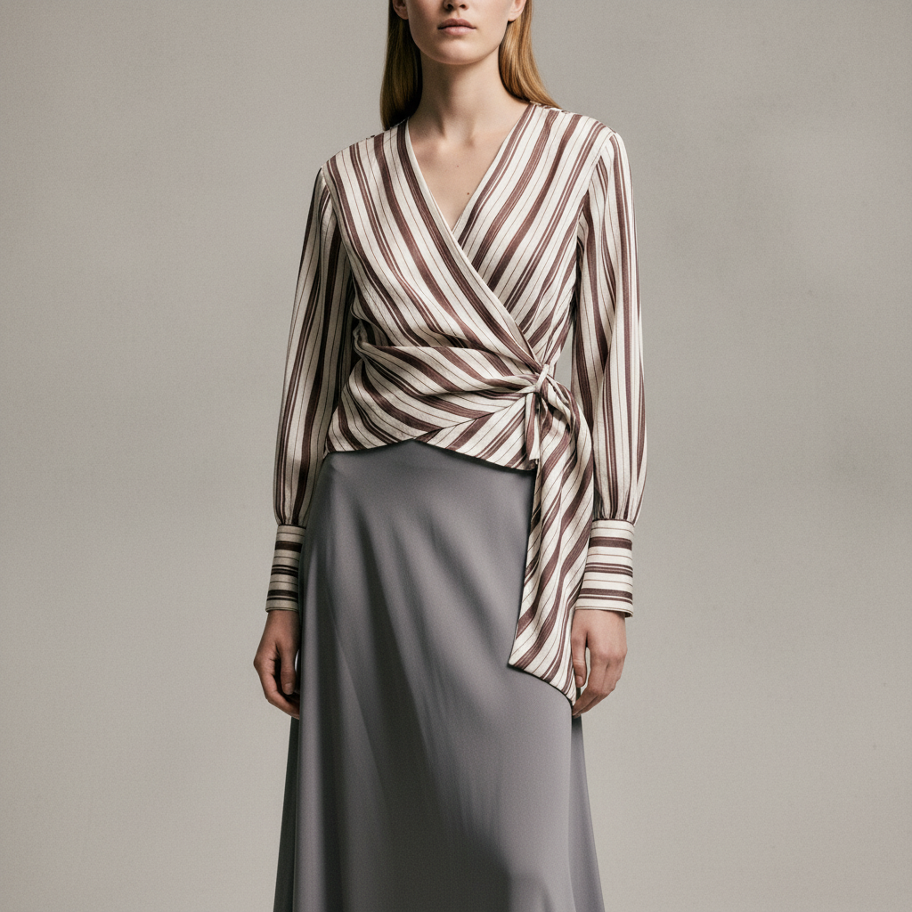 Women's Dark red/striped Wrap Blouse
