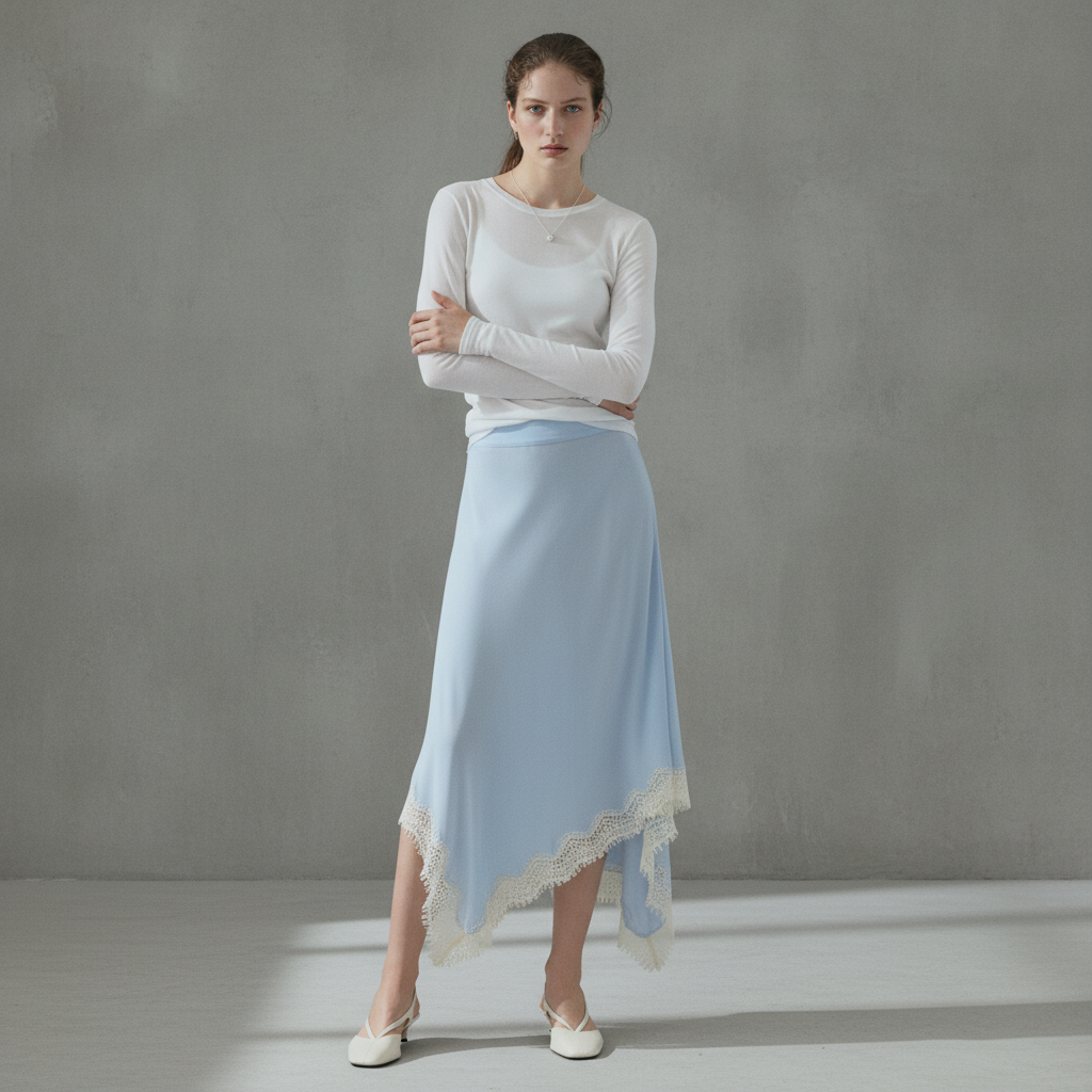 Women's Light blue Asymmetric Viscose Skirt