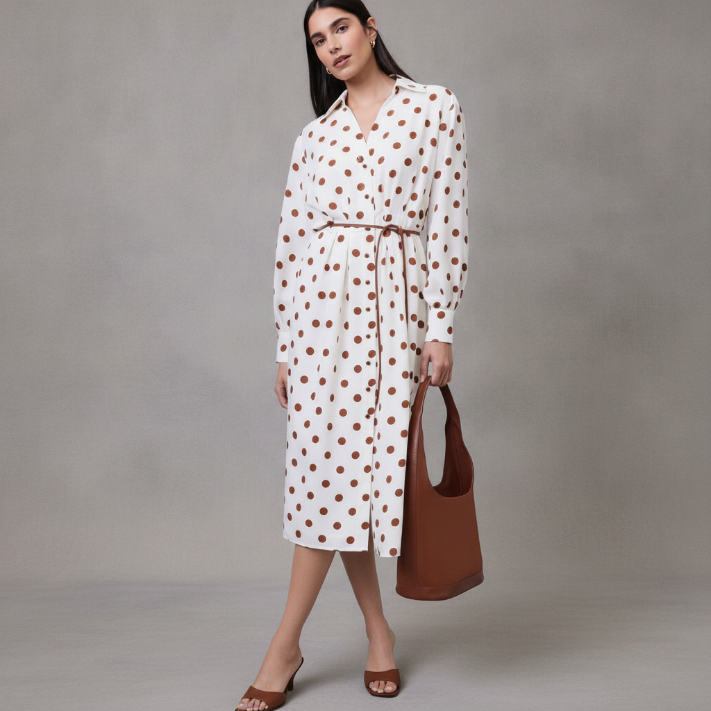 Dotted Satin Midi Shirtdress