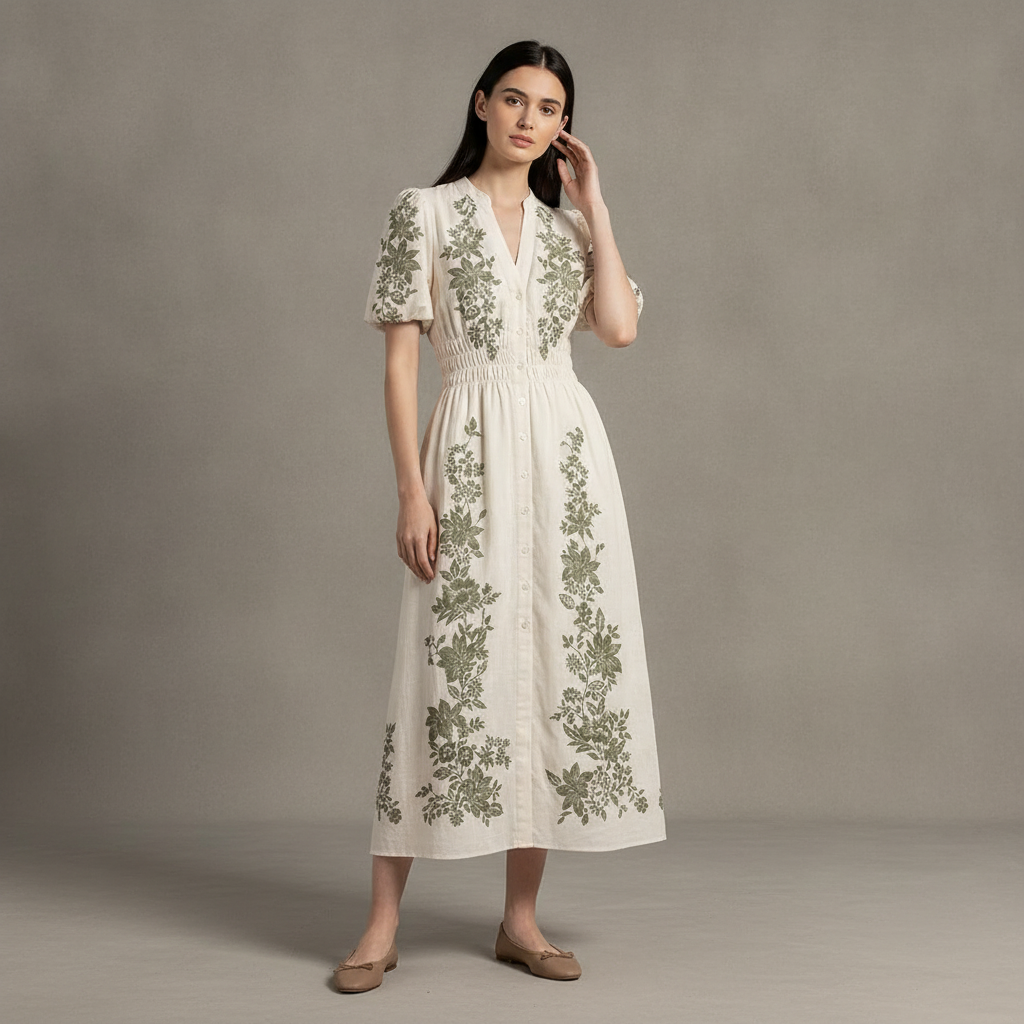 Taylor Petite Embroidered Floral V-Neck Shirt Dress