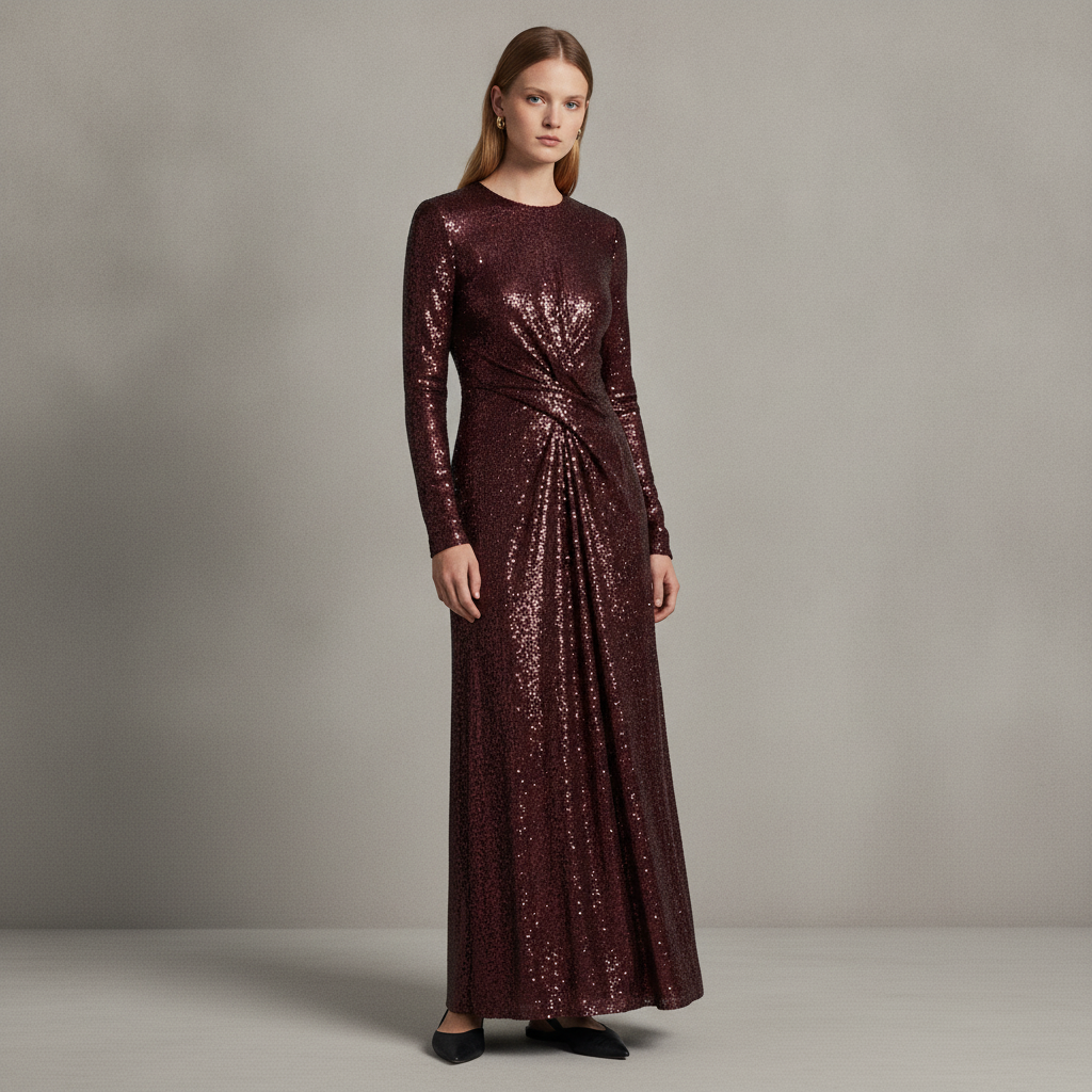Draped Sequin Gown