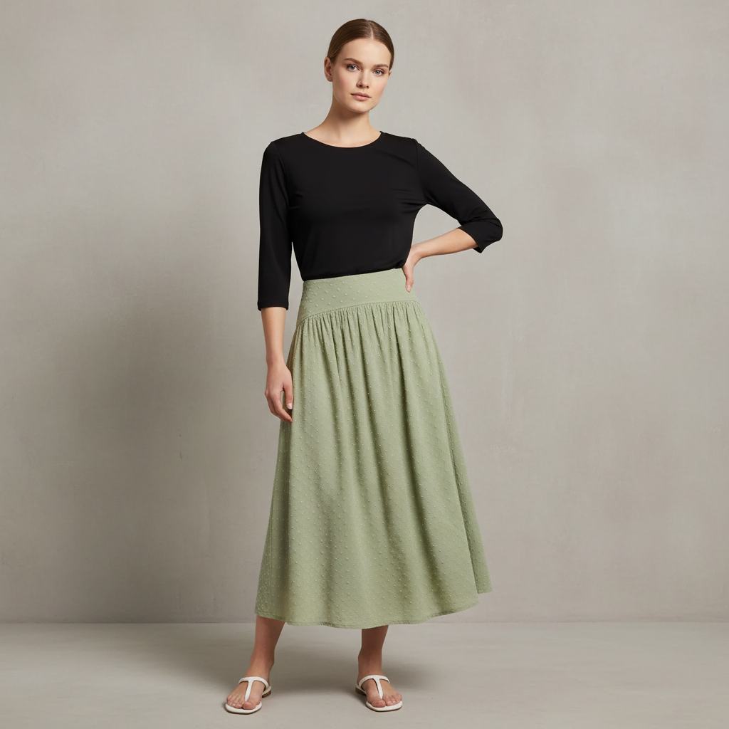 Swiss Dot Cotton Midi Skirt