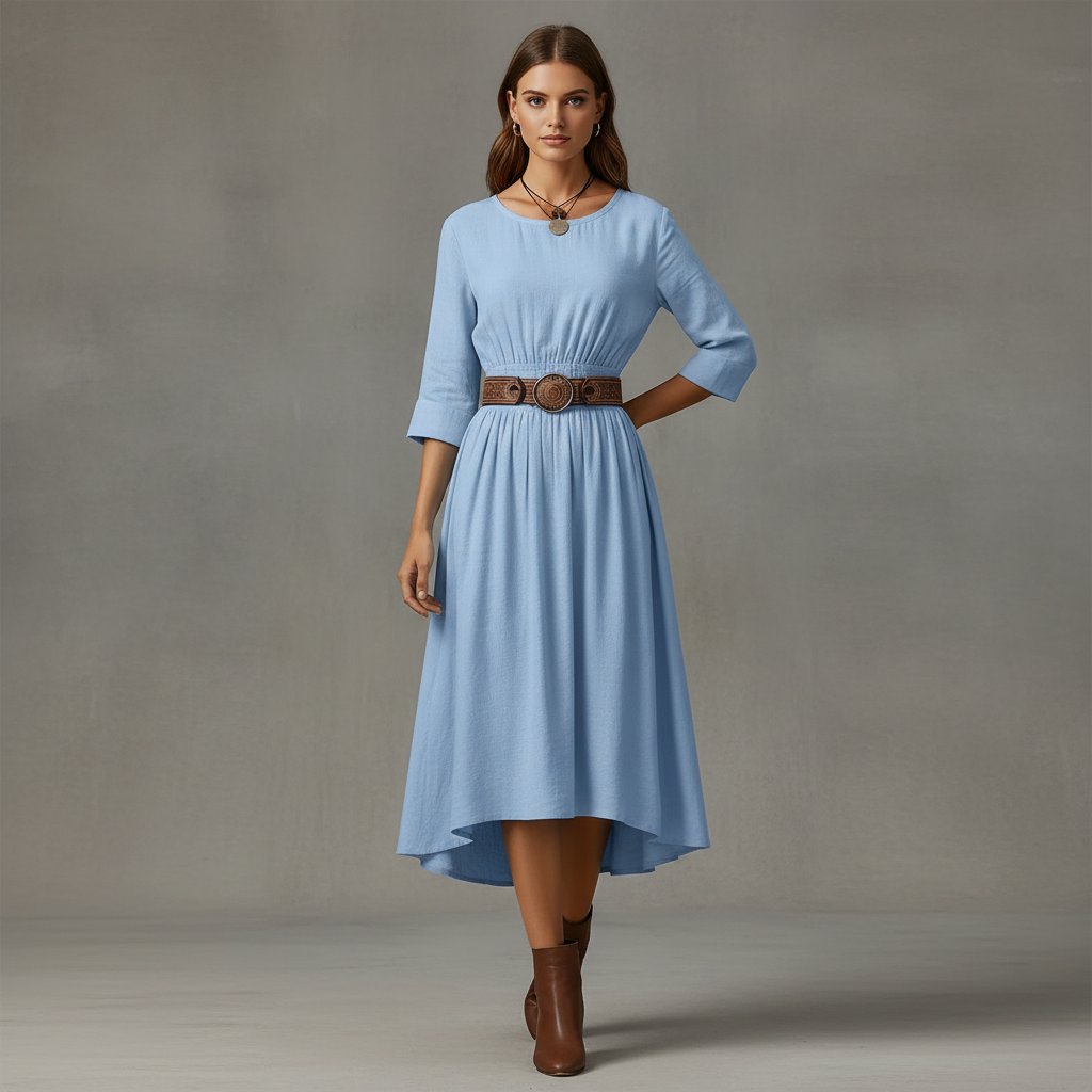 Women's Long Sleeve Cotton Linen Dresses