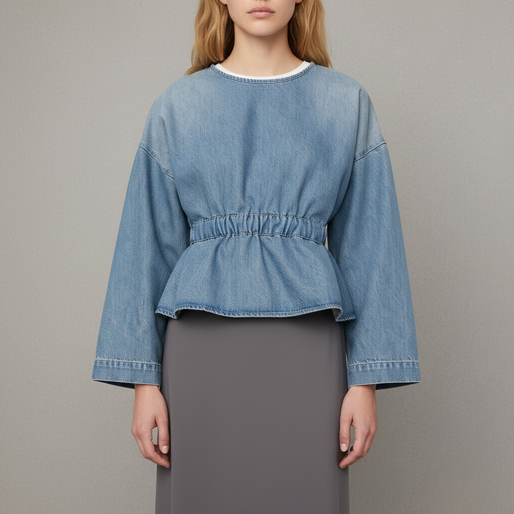 Denim Cinch-Waist Top