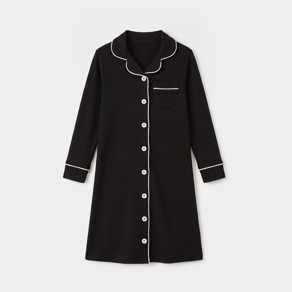 Year-Round Button down Ribbed Nightgown