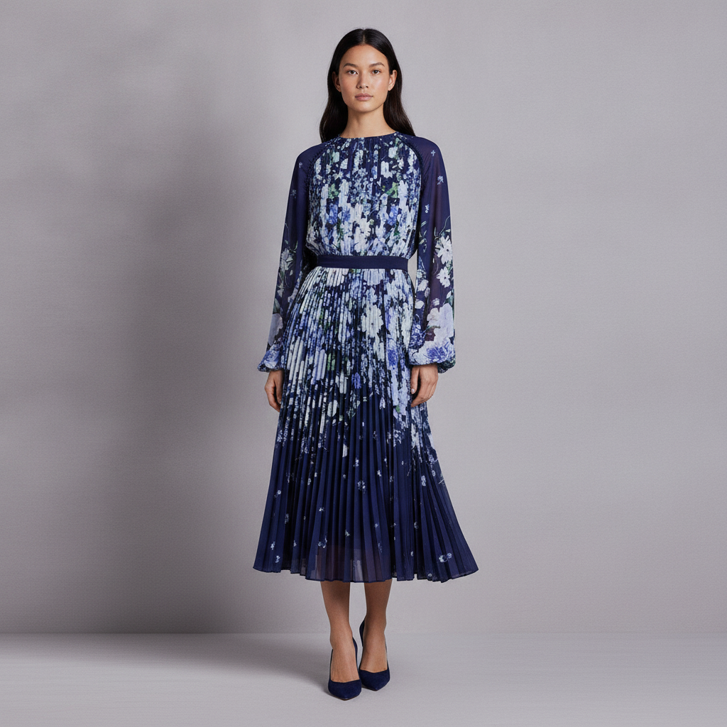 Floral Pleated Georgette Midi Dress