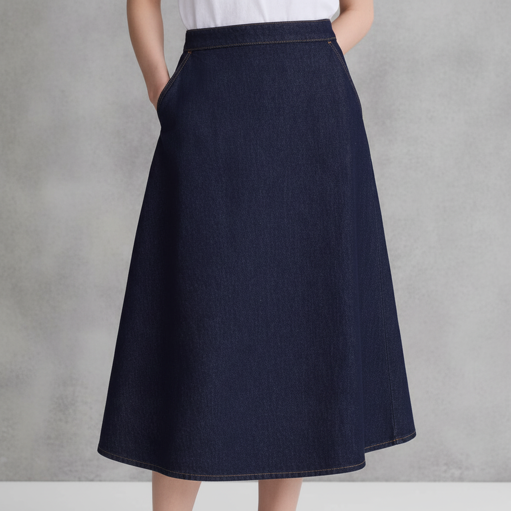 Organic Cotton Denim Midi Skirt
