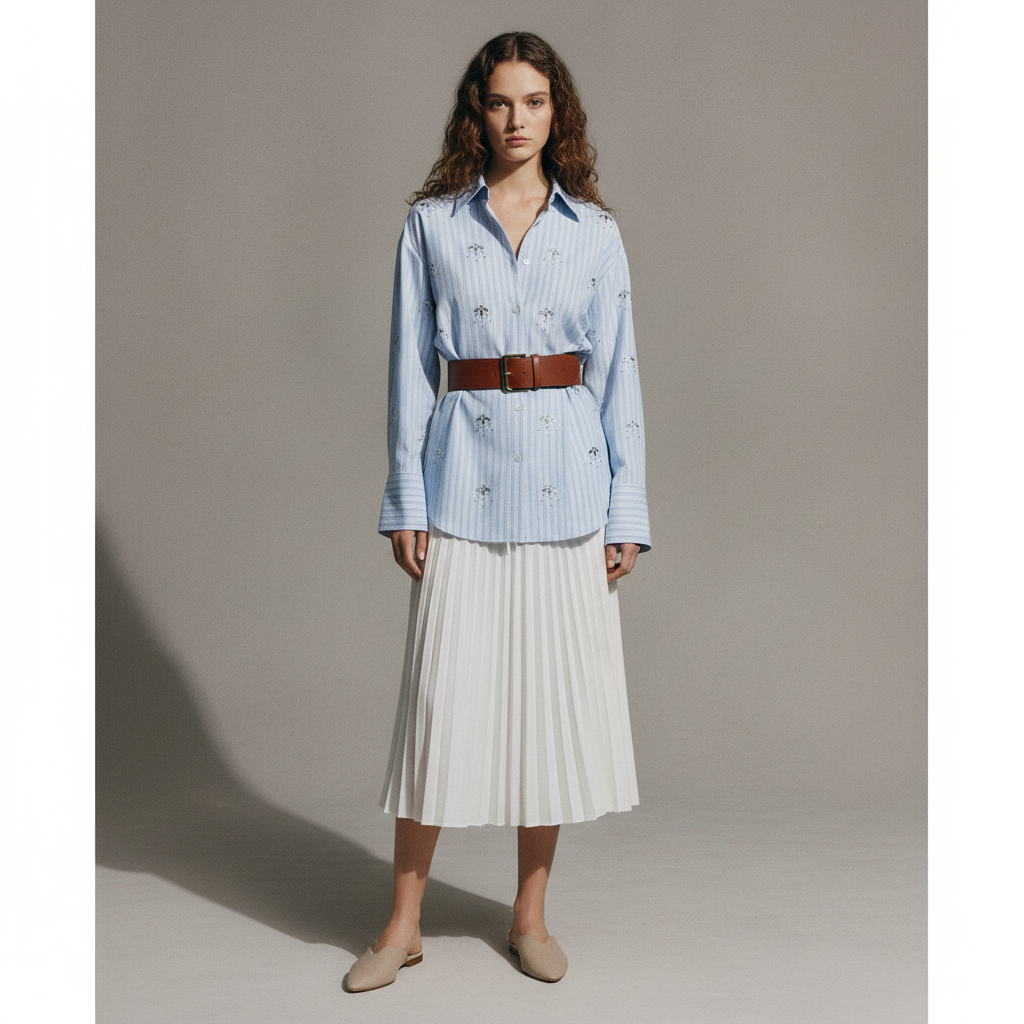 Striped shirt with rhinestone detail - Women