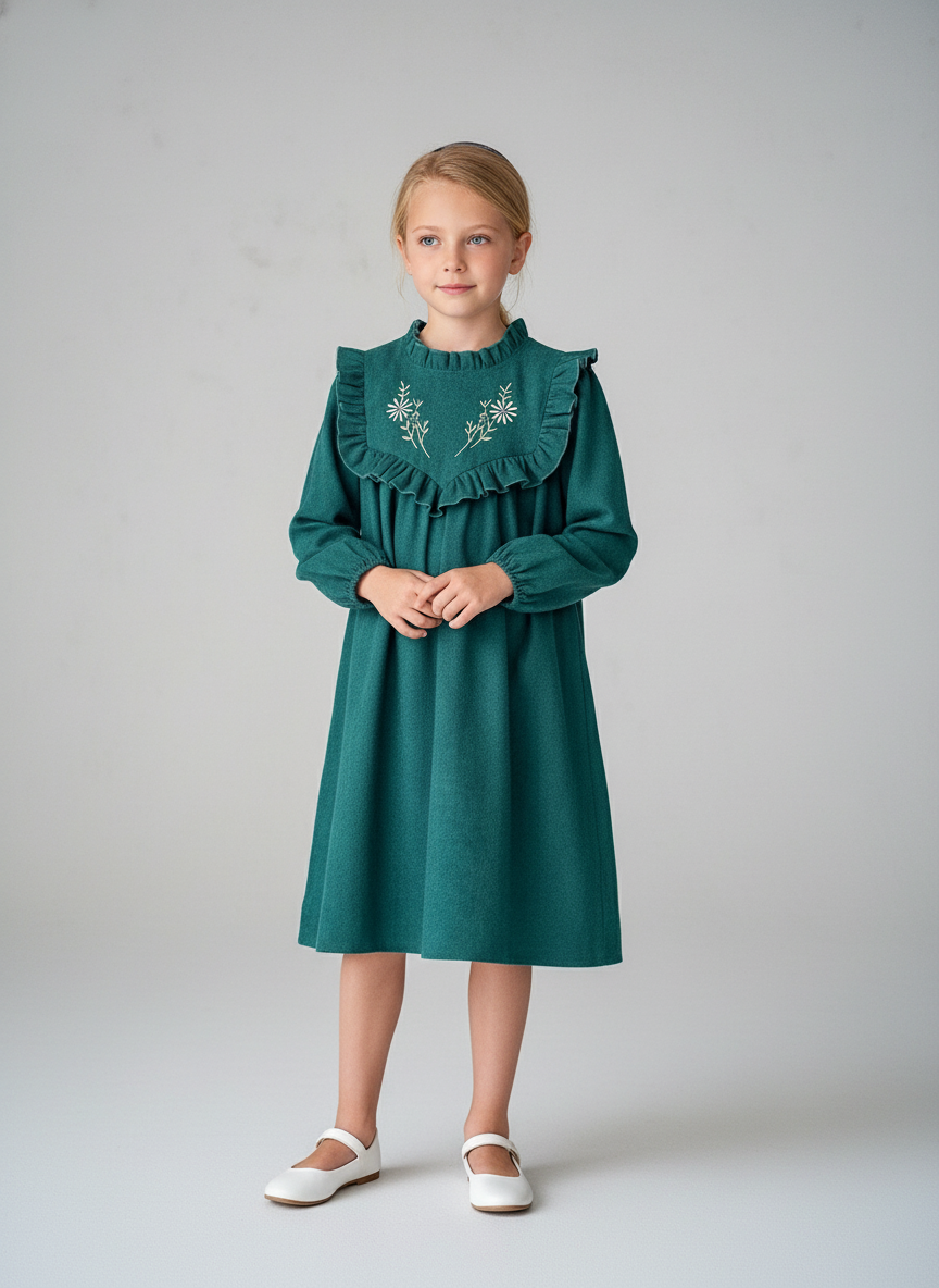 Corduroy Ruffle Collar Dress
