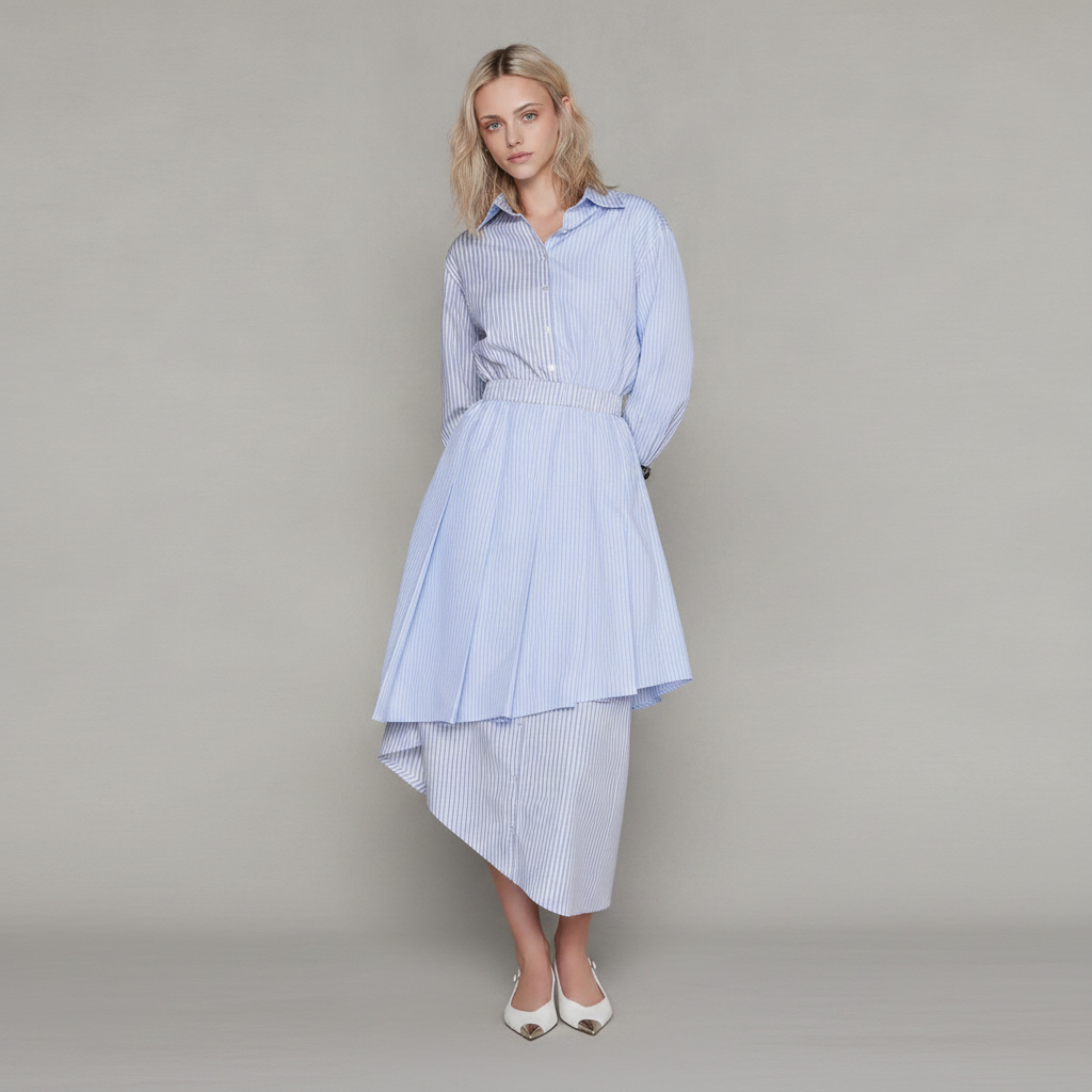 Malta Dress in Blue Pinstripe