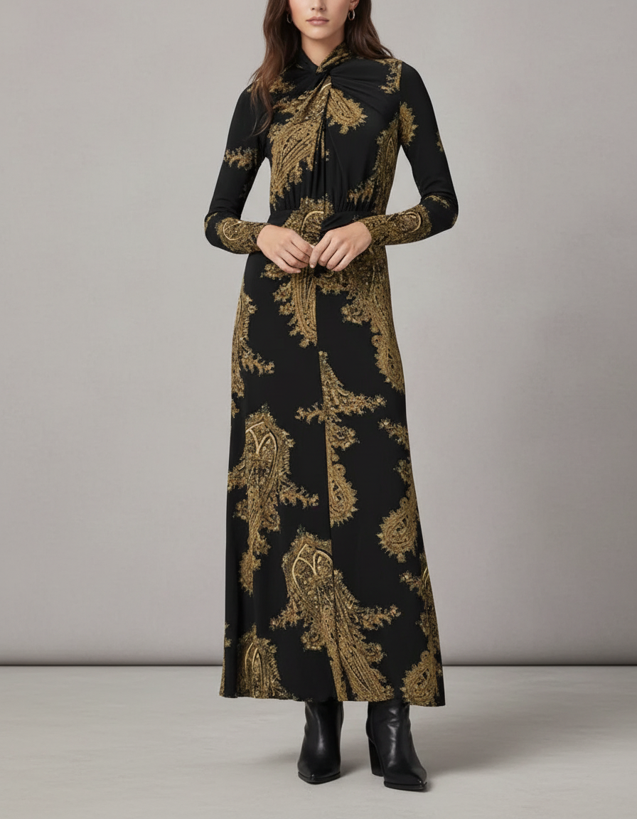 Minimal Black Midi Dress