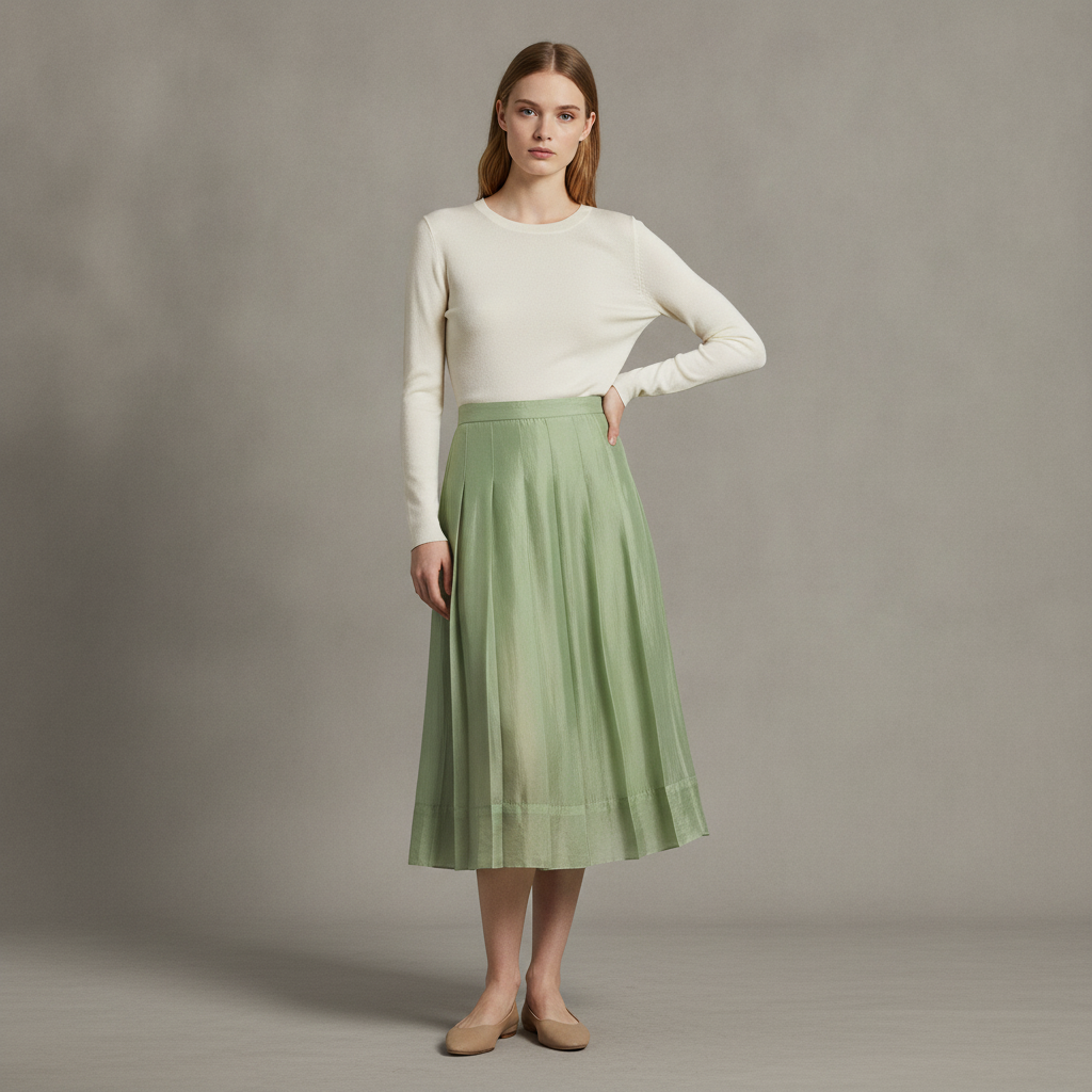 Crinkled Organza Pleated Skirt